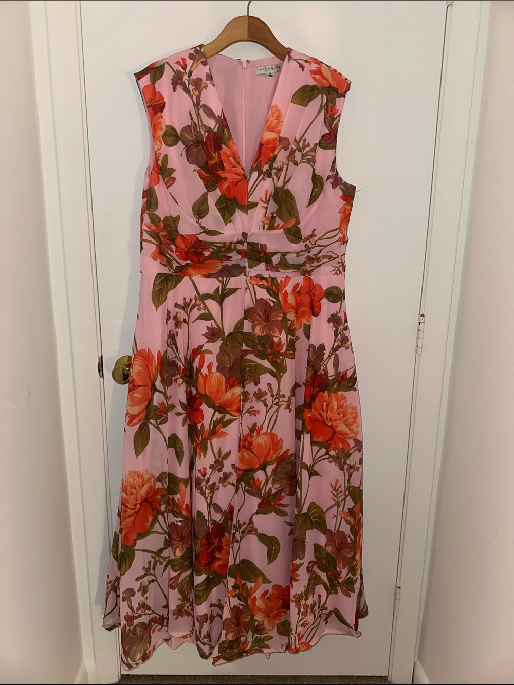 Kay Unger Pink Midi Dress with Orange Floral Print